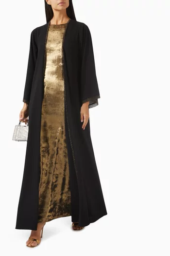 Embellished Trim 3-piece Abaya Set in Crepe