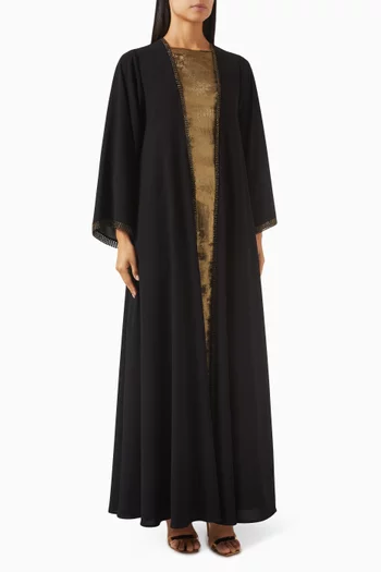 Embellished Trim 3-piece Abaya Set in Crepe