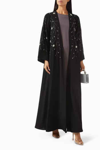 Bead Embellished 3-piece Abaya Set in Crepe