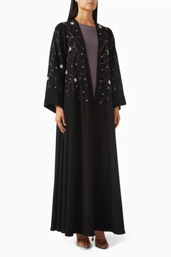 Bead Embellished 3-piece Abaya Set in Crepe