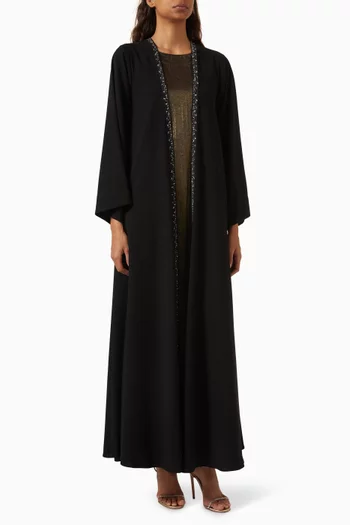 Embellished Trim 3-piece Abaya Set in Crepe