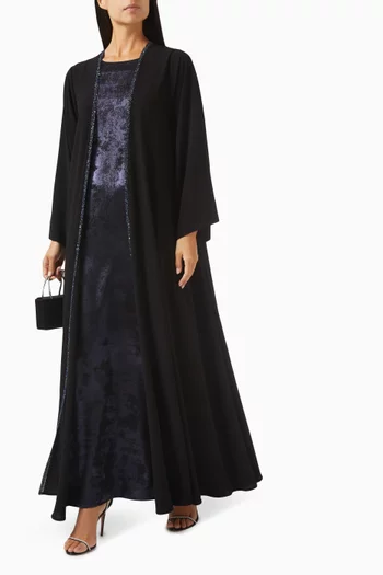 Embellished Trim 3-piece Abaya Set in Crepe