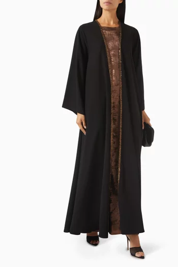 Embellished Trim 3-piece Abaya Set in Crepe