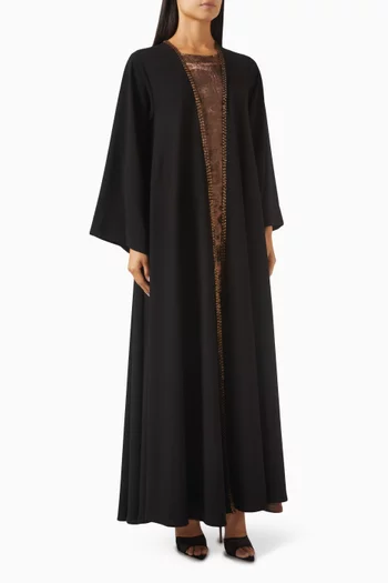 Embellished Trim 3-piece Abaya Set in Crepe