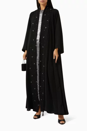 Bead Embellished 3-piece Abaya Set in Nada