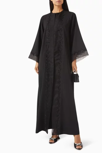 Bead Embroidered 3-piece Abaya Set in Organza