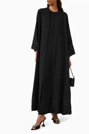 Embroidered Trim 3-piece Abaya Set in Organza