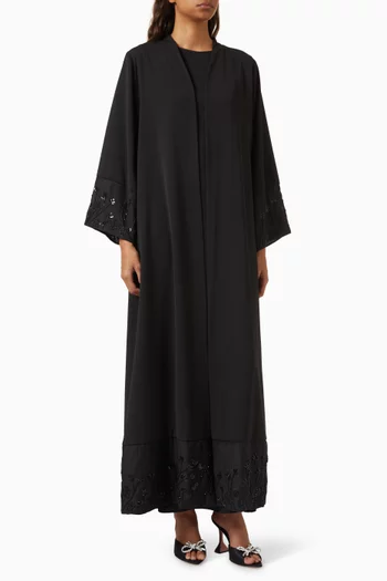 Embroidered Trim 3-piece Abaya Set in Organza