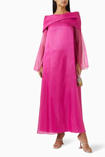 Oversized-collar Ombre Maxi Dress in Organza