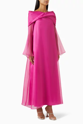 Oversized-collar Ombre Maxi Dress in Organza