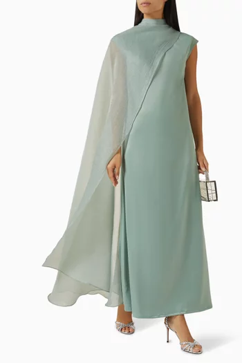 Asymmetrical Scarf Maxi Dress in Organza