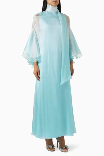 Scarf-neck Oversized Sleeves Maxi Dress