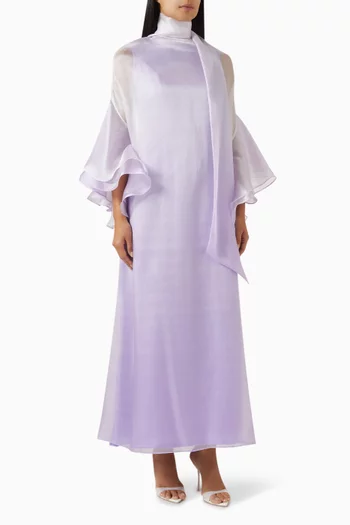 Scarf-neck Oversized Sleeves Maxi Dress