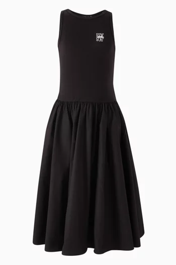 Logo Embroidered Midi Dress in Cotton