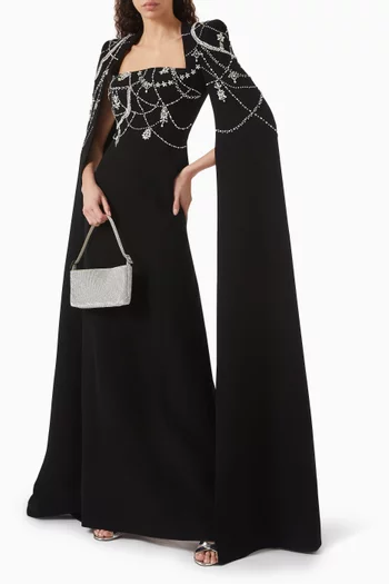 Crystal-embellished Cape-sleeve Dress