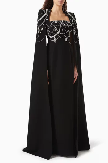Crystal-embellished Cape-sleeve Dress