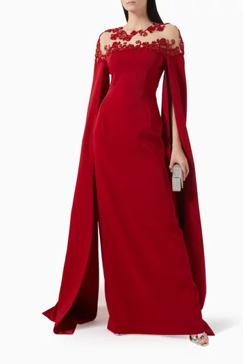 Bead-embellished Cape-sleeve Dress