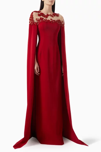Bead-embellished Cape-sleeve Dress
