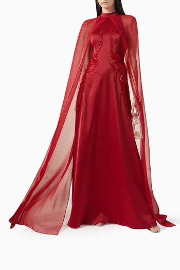 Embellished Cape Dress