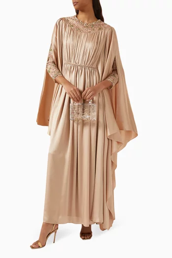 Embellished Maxi Dress in Silk & Lace