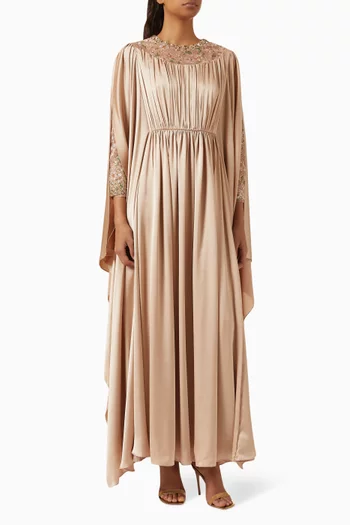 Embellished Maxi Dress in Silk & Lace