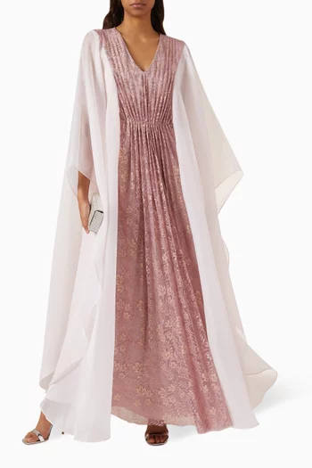 Pleated Maxi Dress in Lace & Organza