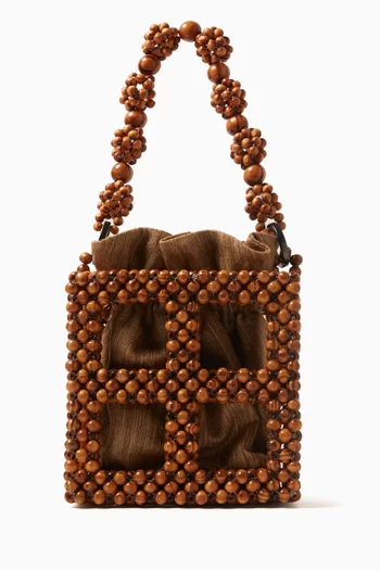 Tekla Top-handle Bag in Wooden Beads & Fabric