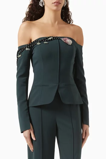 Off-shoulder Crystal-tulip Jacket