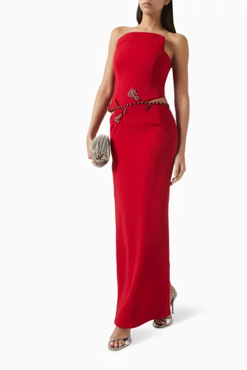 فستان سهرة انلوك بأشرطة مطرزة بالكريستال