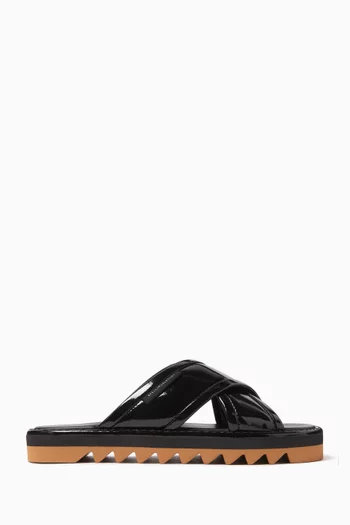 Sneak-elyse Twisted Sandals in Patent Faux Leather