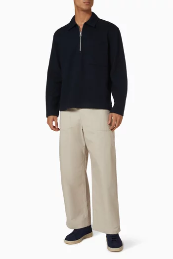 Wide-Leg Cotton Utility Trousers