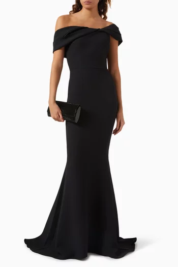 فستان سهرة روسا بدرابيه وأكتاف مكشوفة كريب