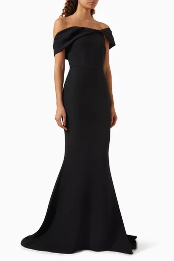 فستان سهرة روسا بدرابيه وأكتاف مكشوفة كريب