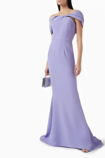 فستان سهرة روسا بدرابيه وأكتاف مكشوفة كريب