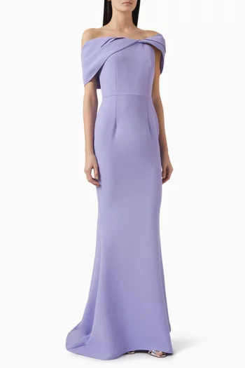 فستان سهرة روسا بدرابيه وأكتاف مكشوفة كريب