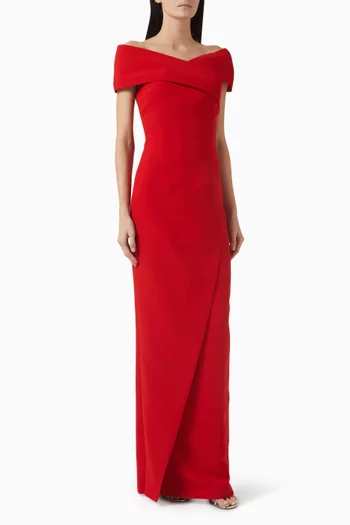 فستان سهرة جوكس بأكتاف مكشوفة كريب ثقيل