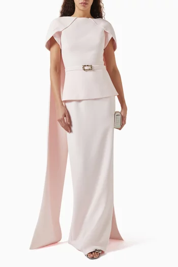 Erkin Peplum Cape Gown in Crepe