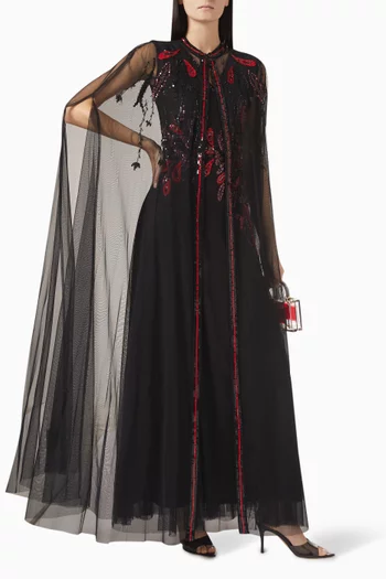 Embroidered Cape Maxi Dress in Nylon & Net