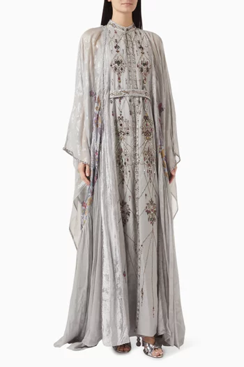 Embroidered Cape Sleeve Maxi Dress