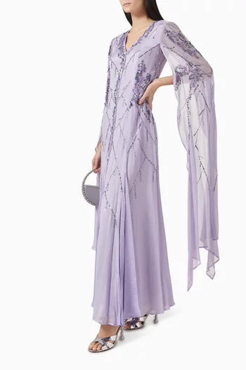 Embellished Cape Sleeve Maxi Dress