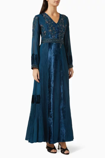 Beaded Maxi Dress in Velvet
