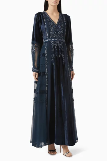 Beaded Maxi Dress in Velvet & Net