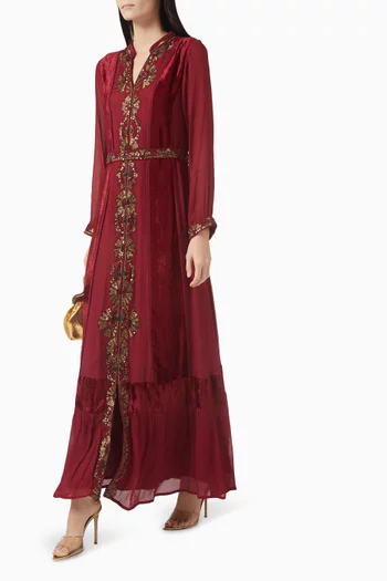 Beaded Maxi Dress in Crepe & Velvet