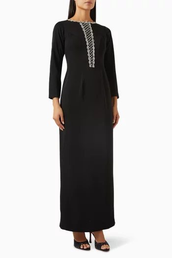 Crystal Embellished Maxi Dress in Crepe