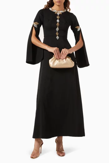 Crystal Embellished Maxi Dress in Crepe