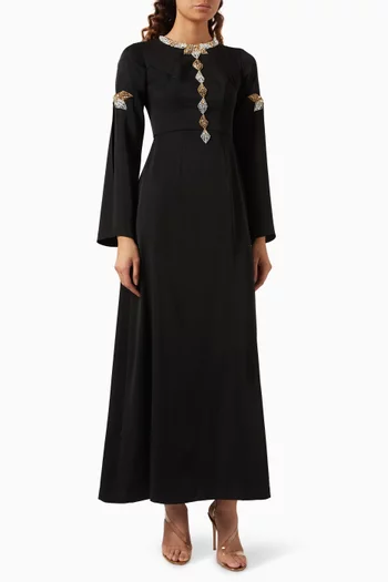Crystal Embellished Maxi Dress in Crepe