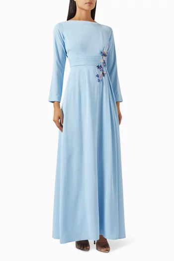 Floral Embroidered Maxi Dress in Crepe