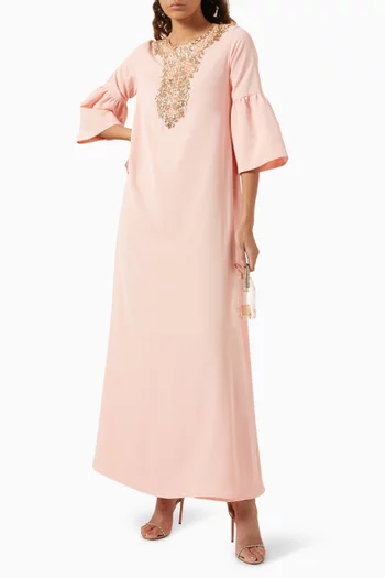 Crystal Embellished Maxi Dress in Crepe