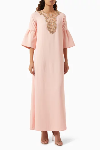 Crystal Embellished Maxi Dress in Crepe