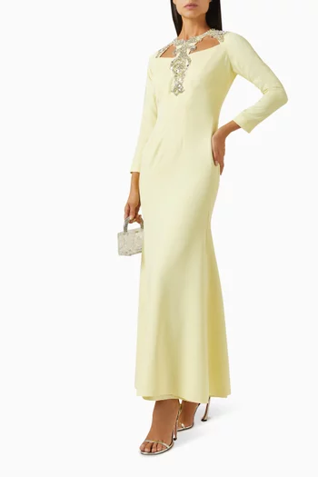 Cut-out Embellished Maxi Dress in Crepe